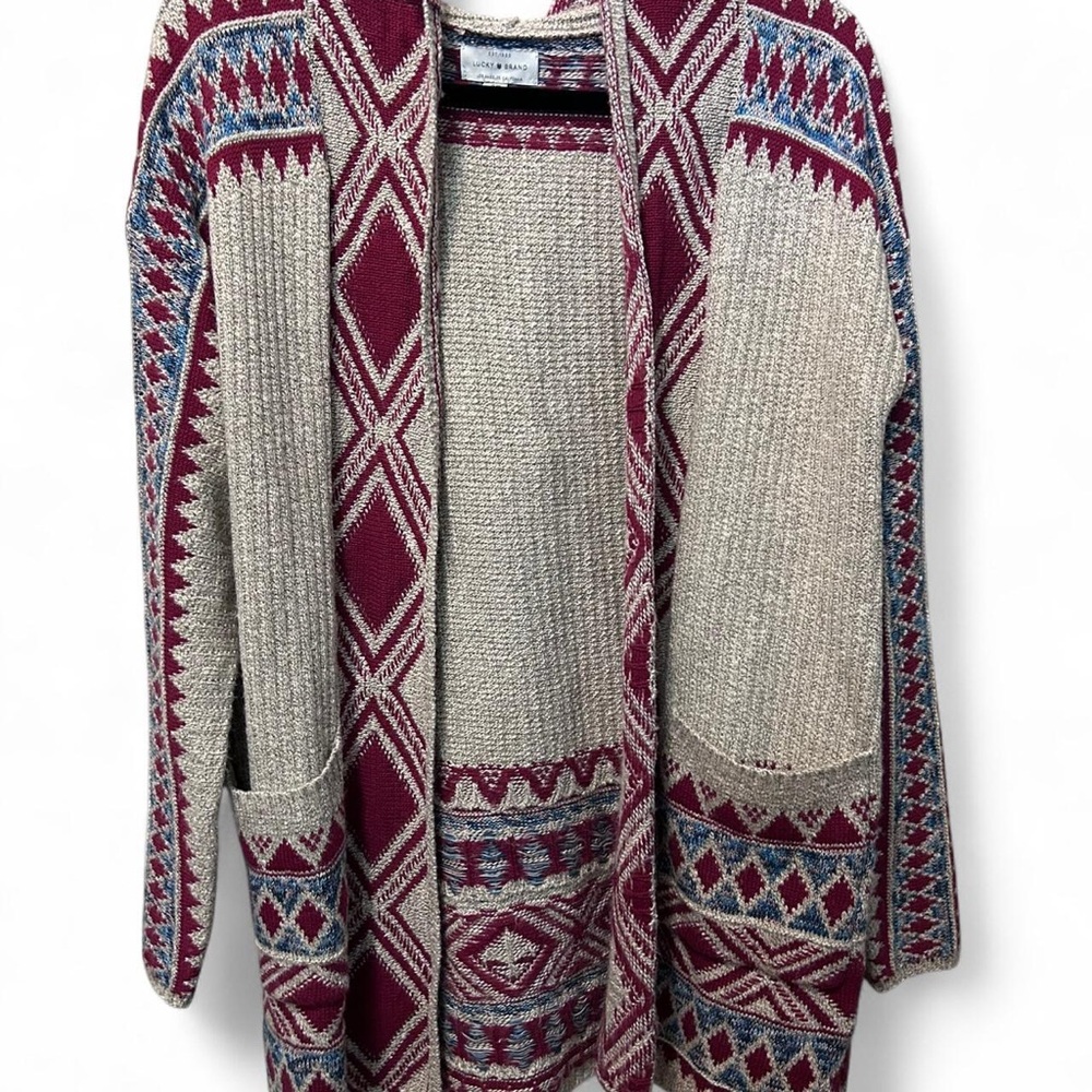 Lucky Brand Boho Southwest Geo Print - Tan/Burgundy/Blue - Size Small - Soft